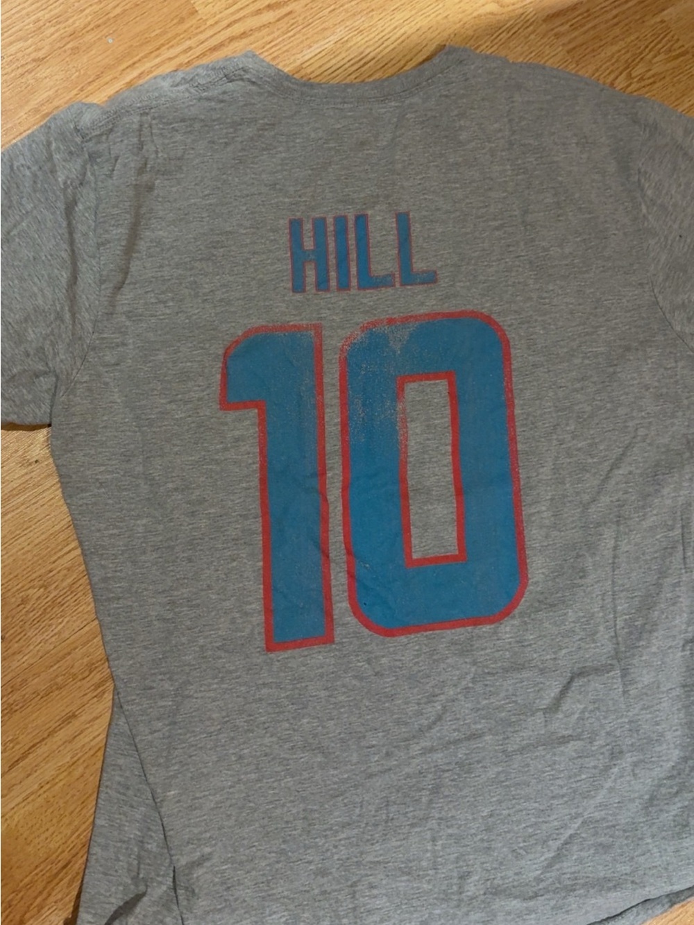 Fanatics Gray Short Sleeve Tee with Orange and Turquoise Number 10 - Hill